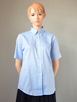 女子半袖ボタンダウンシャツ ブルー