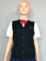 綿混前開きニットベスト 黒